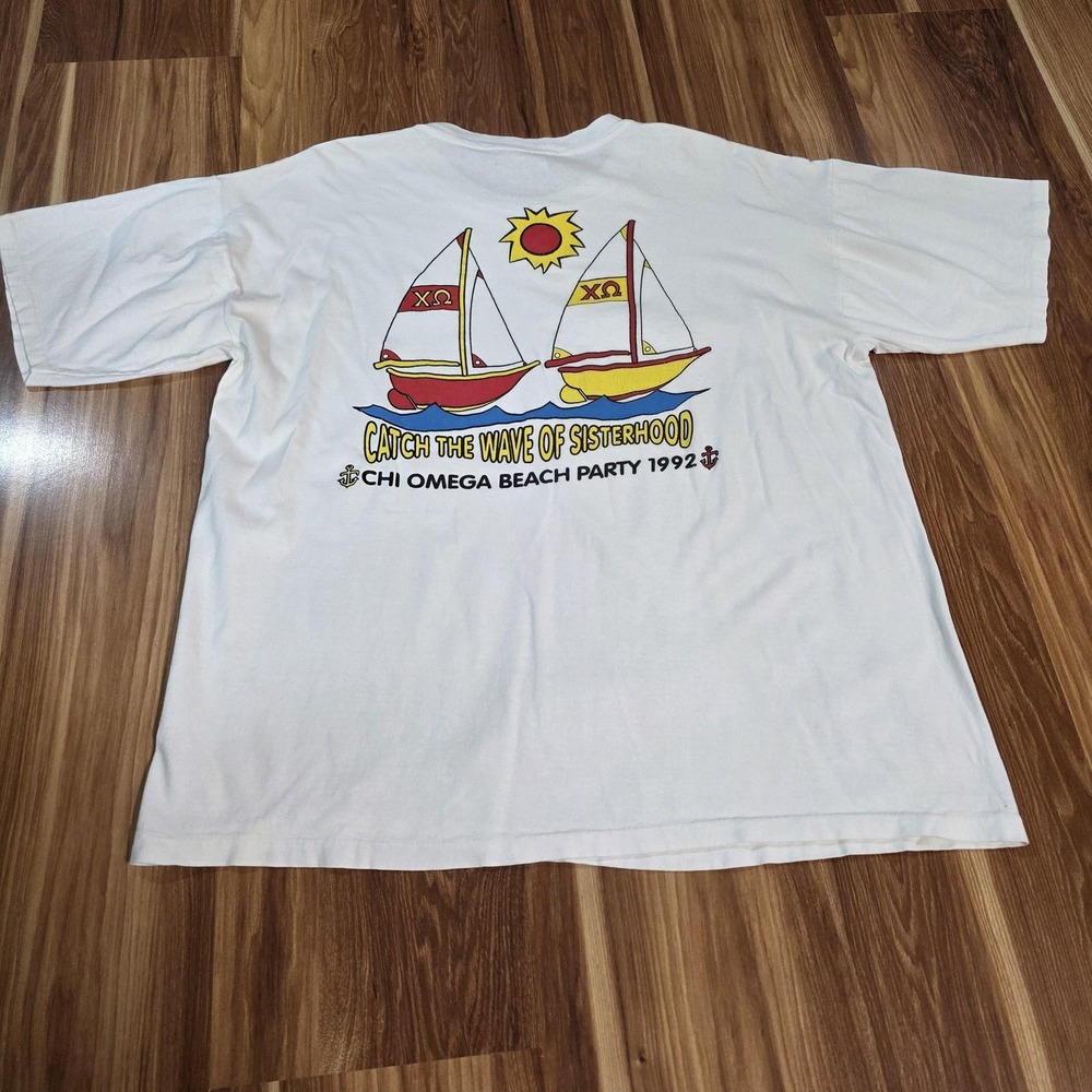 Vintage Flint River Tees Shirt Womens XL White Chi Omega Beach Party 1992 Tee